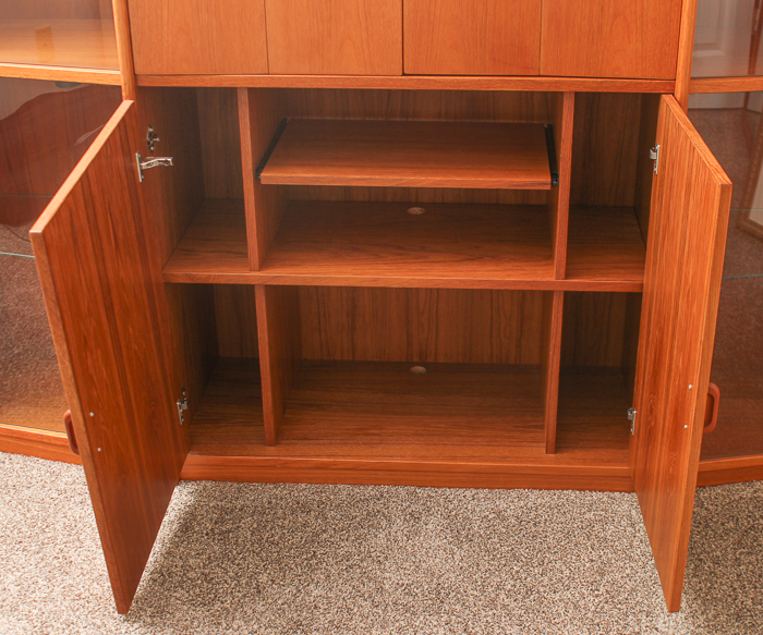Vintage Danish Modern Teak Veneer and Glass TV Credenza