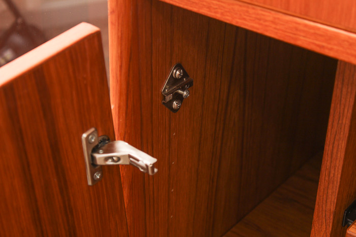Vintage Danish Modern Teak Veneer and Glass TV Credenza