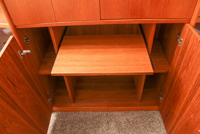 Vintage Danish Modern Teak Veneer and Glass TV Credenza