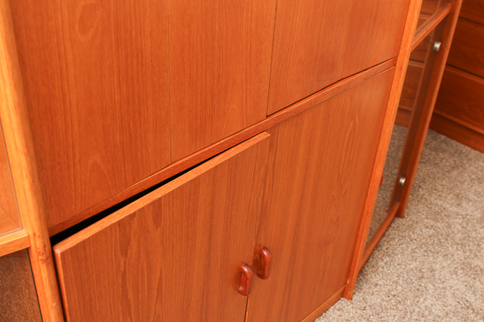 Vintage Danish Modern Teak Veneer and Glass TV Credenza