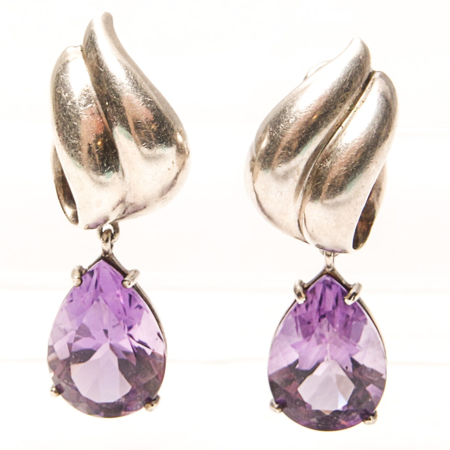 Pair of Vintage Tiffany & Co. Sterling Silver and Amethyst Earrings