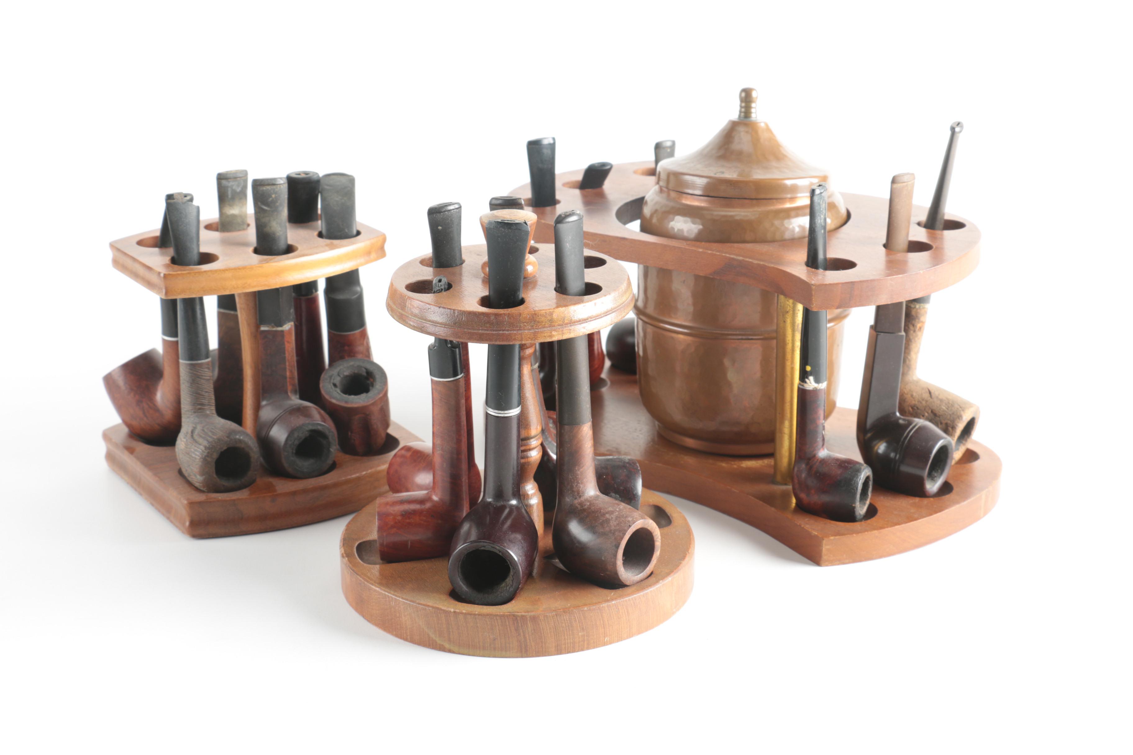 Pipes, Stands and Copper Tone Jar