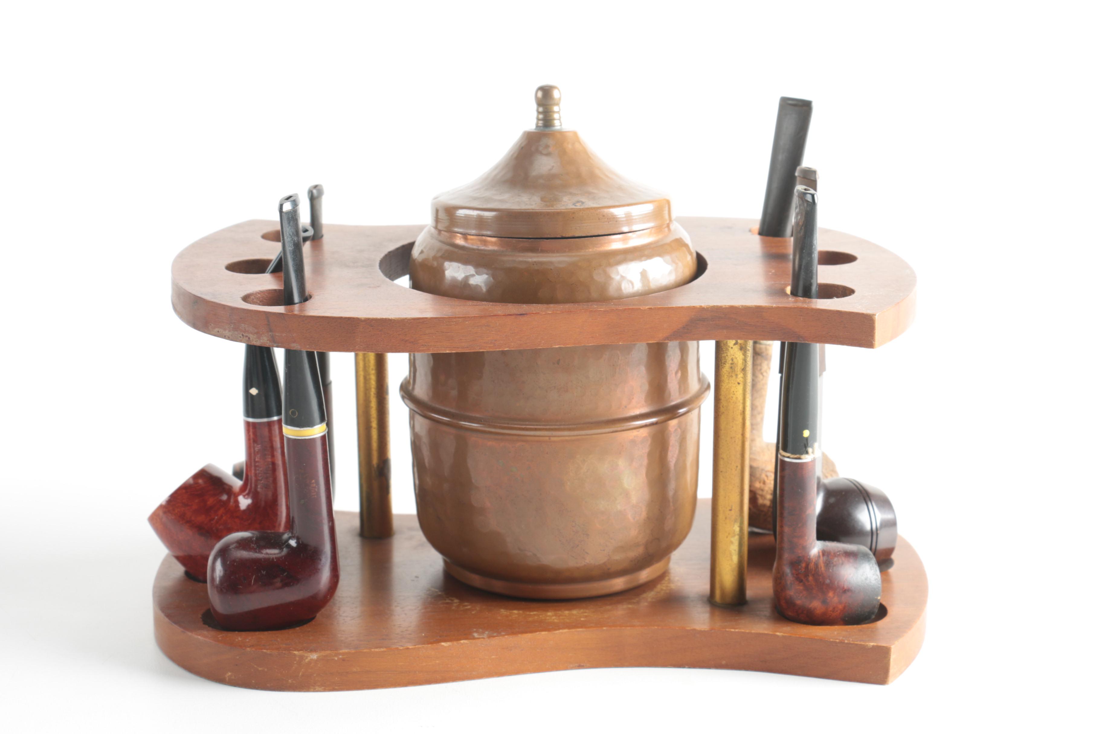 Pipes, Stands and Copper Tone Jar