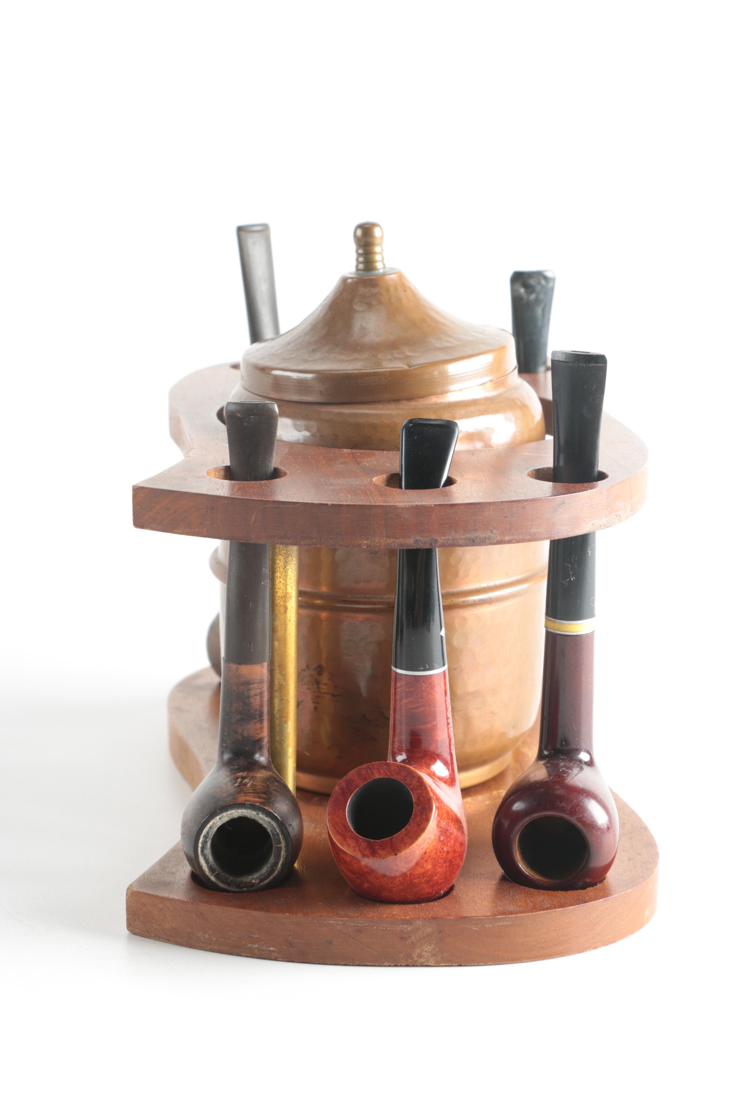 Pipes, Stands and Copper Tone Jar