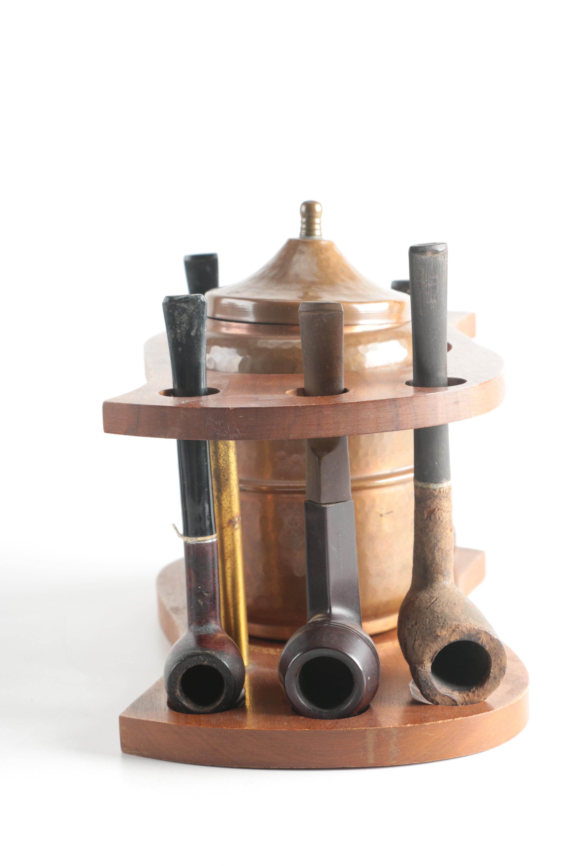 Pipes, Stands and Copper Tone Jar