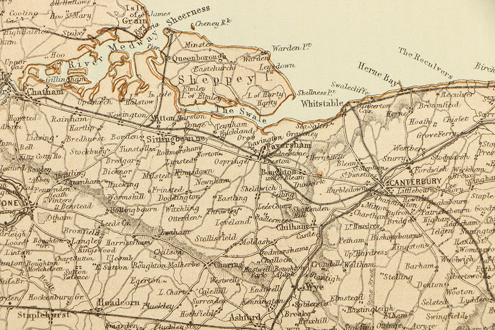 Antique Map of Kent, England by John Bartholomew, Jr.