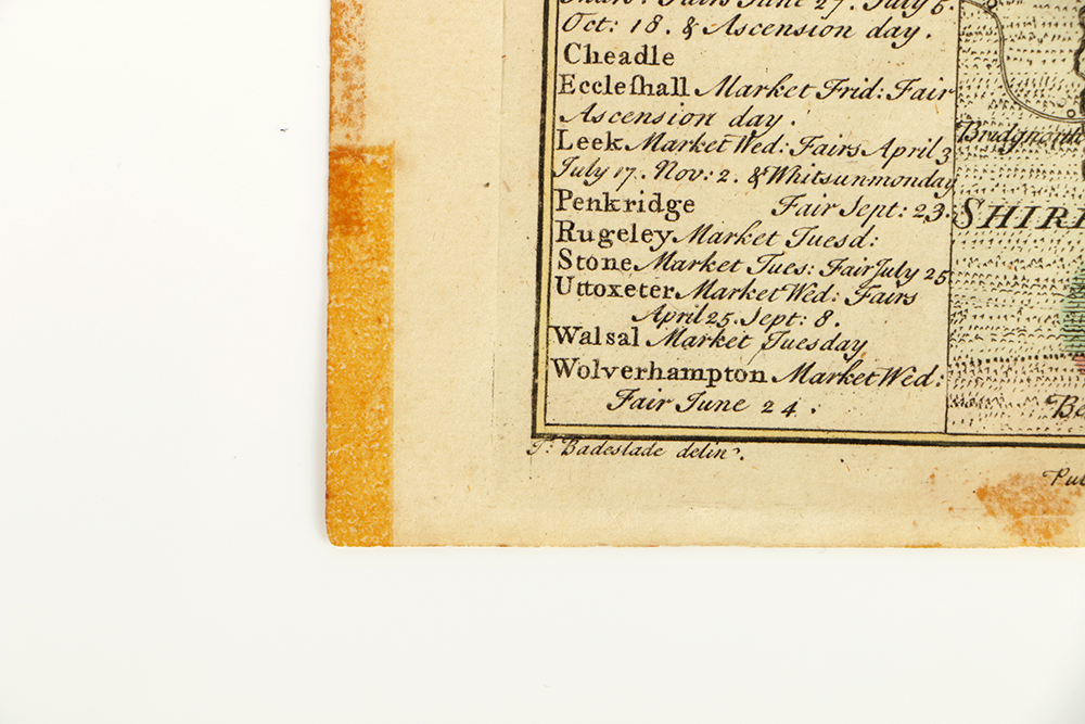 18th Century Hand-Colored Engraved Map of Staffordshire, England