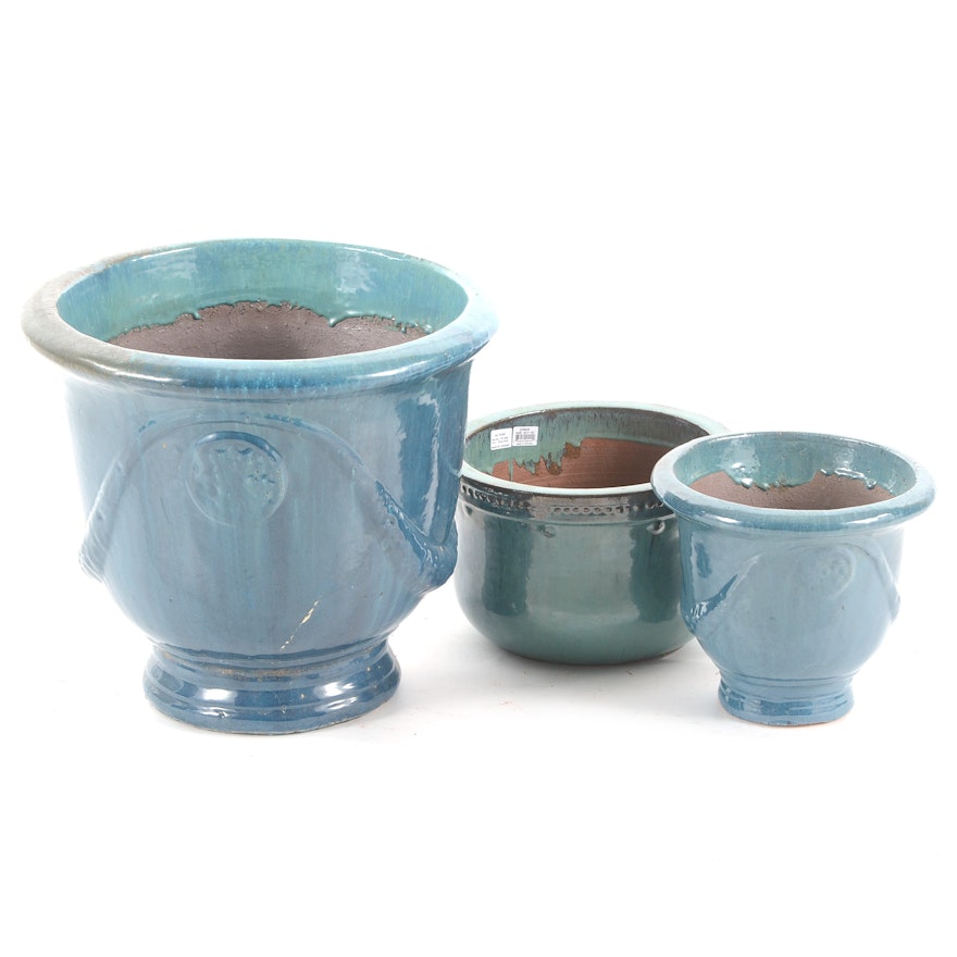 Turquoise Blue Glazed Garden Planters