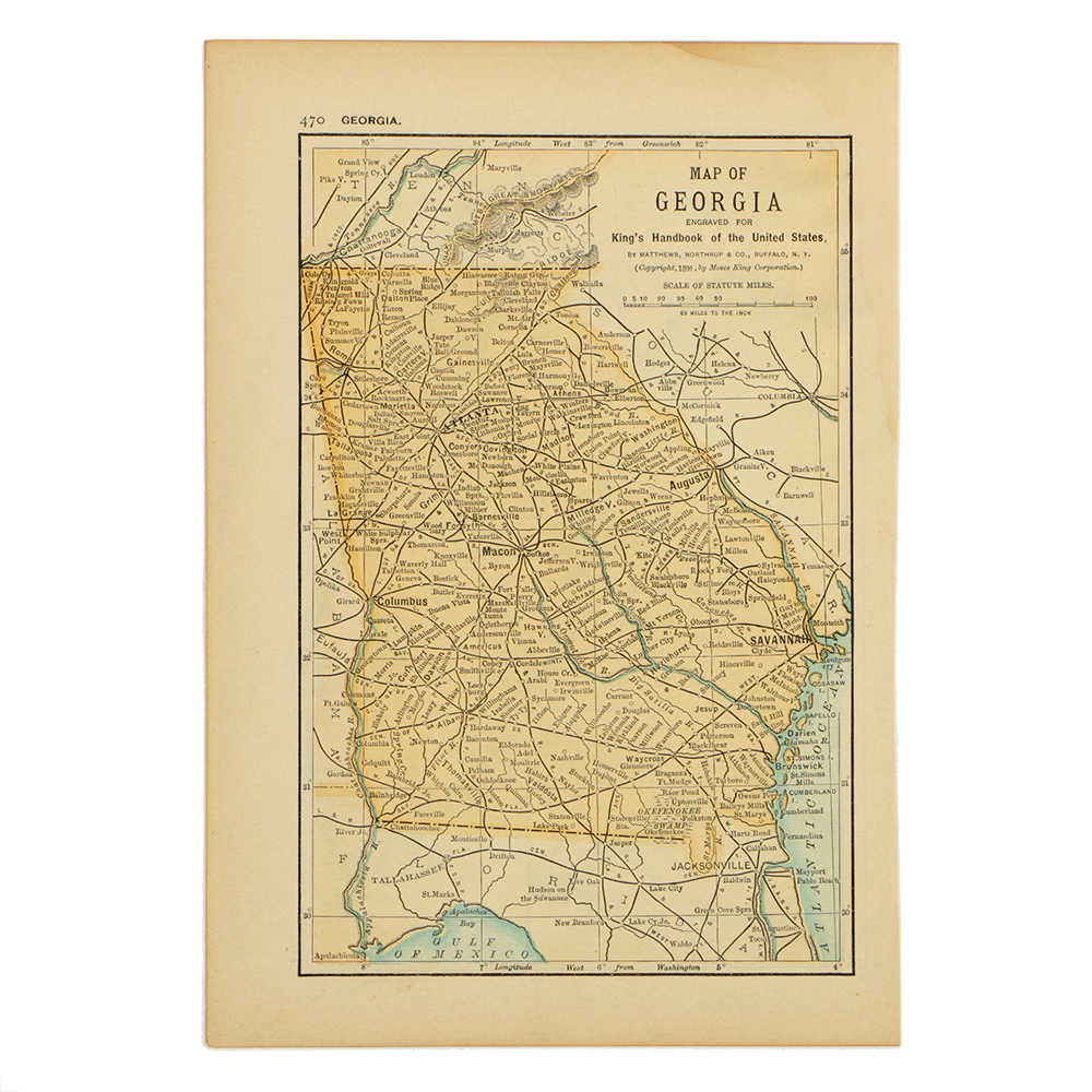 1891 Colored Maps of Georgia and Florida by Matthews, Northrup, & Company