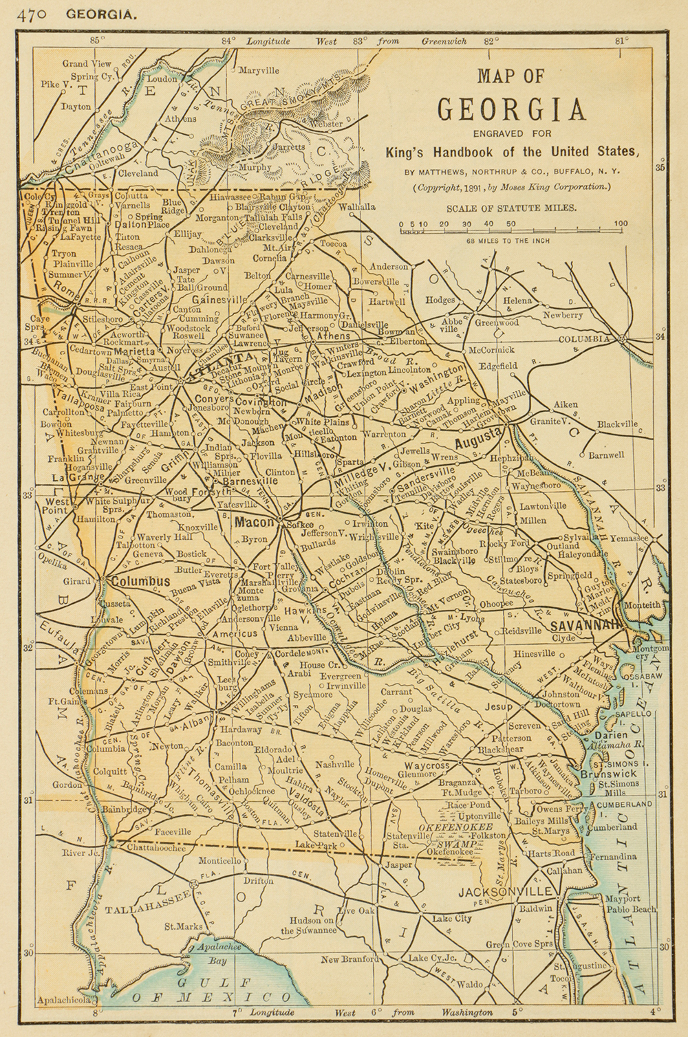 1891 Colored Maps of Georgia and Florida by Matthews, Northrup, & Company
