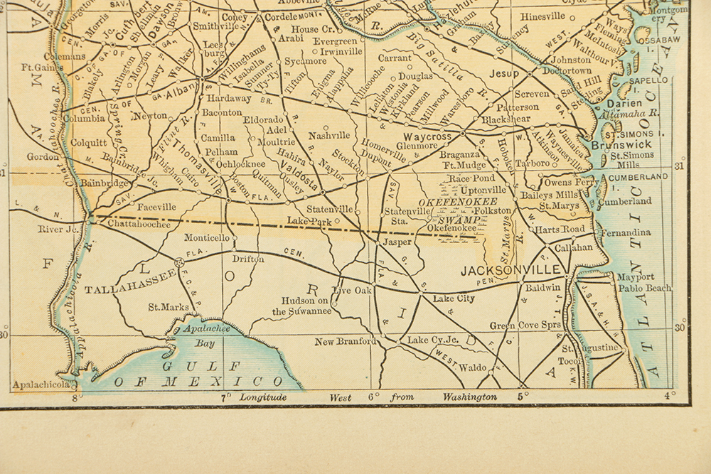 1891 Colored Maps of Georgia and Florida by Matthews, Northrup, & Company