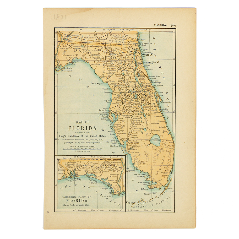 1891 Colored Maps of Georgia and Florida by Matthews, Northrup, & Company