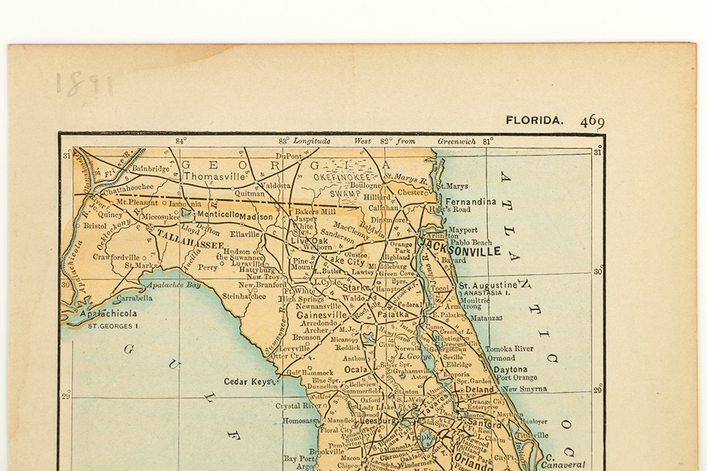 1891 Colored Maps of Georgia and Florida by Matthews, Northrup, & Company
