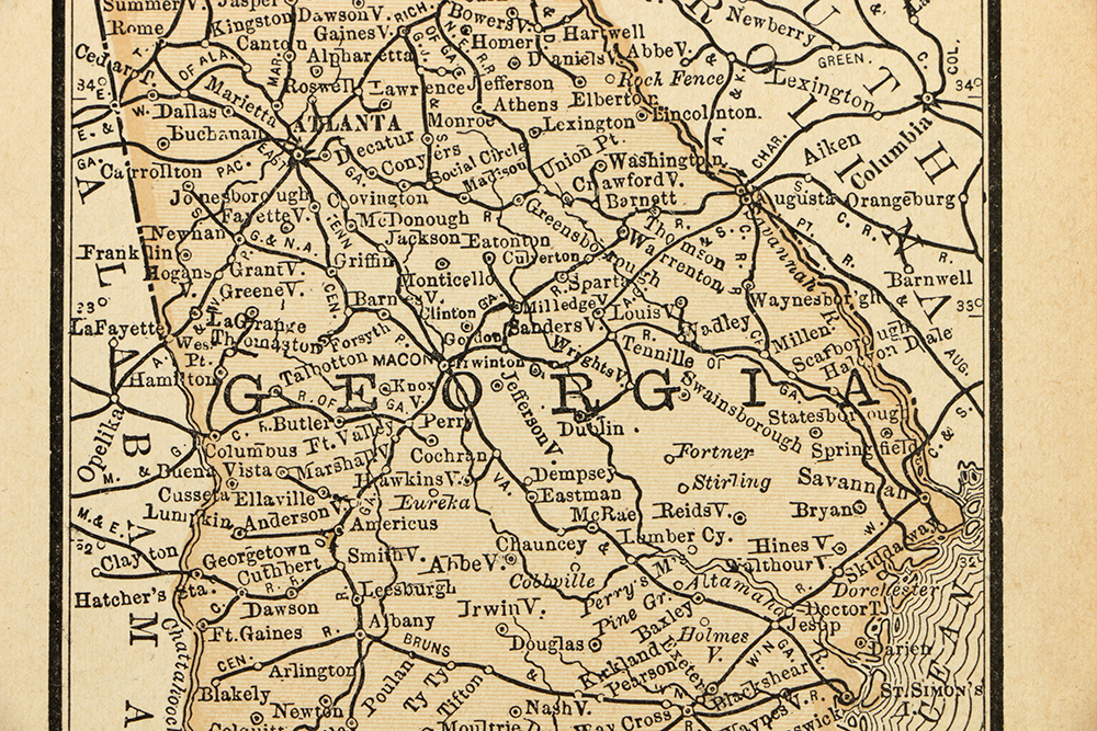 Antique Colored Map of Georgia by Rand, McNally & Company