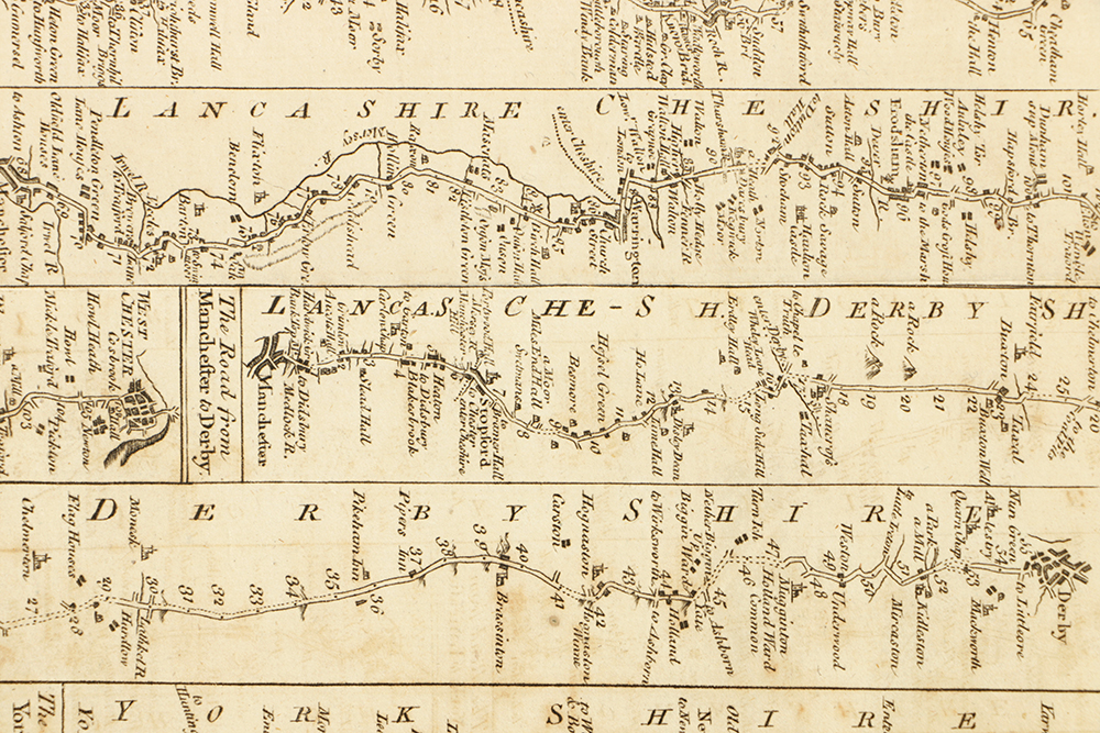 Antique Map of Roads from York by Thomas Bowen