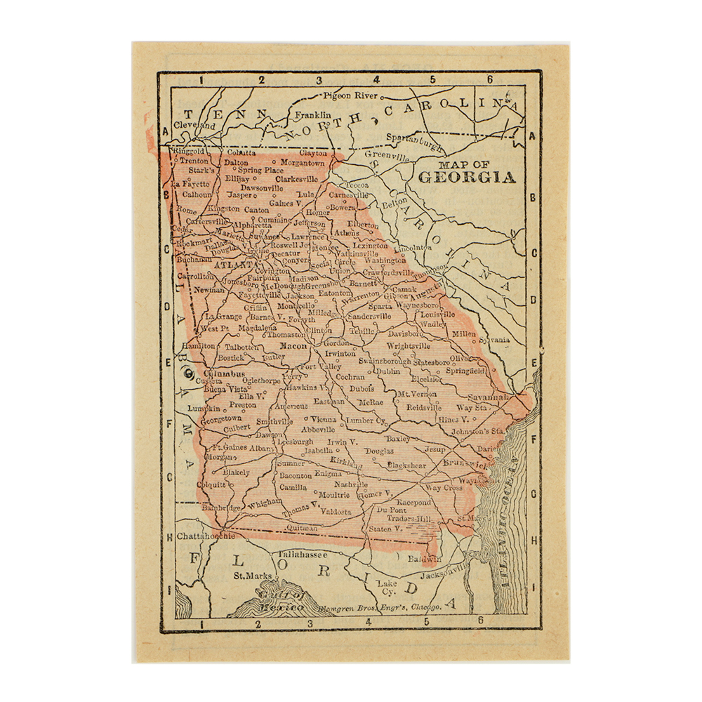 Antique Colored Map of Georgia by Blomgren Brothers Engravers