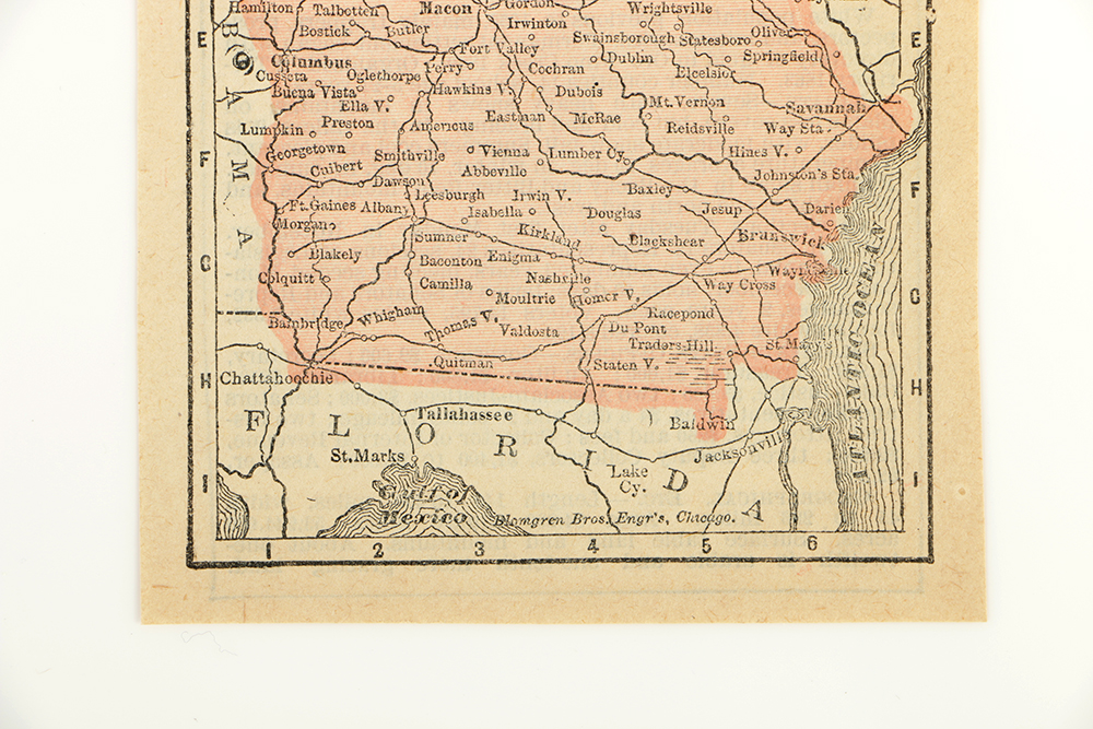 Antique Colored Map of Georgia by Blomgren Brothers Engravers