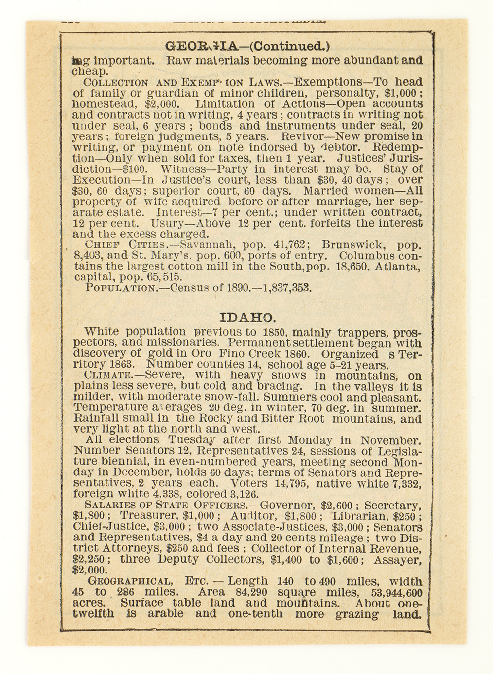 Antique Colored Map of Georgia by Blomgren Brothers Engravers