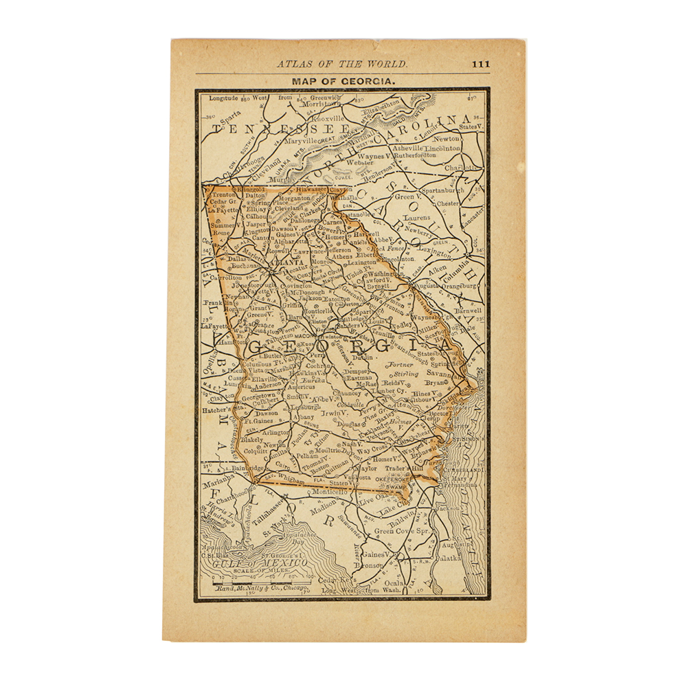 Antique Colored Map of Georgia by Rand, McNally & Company