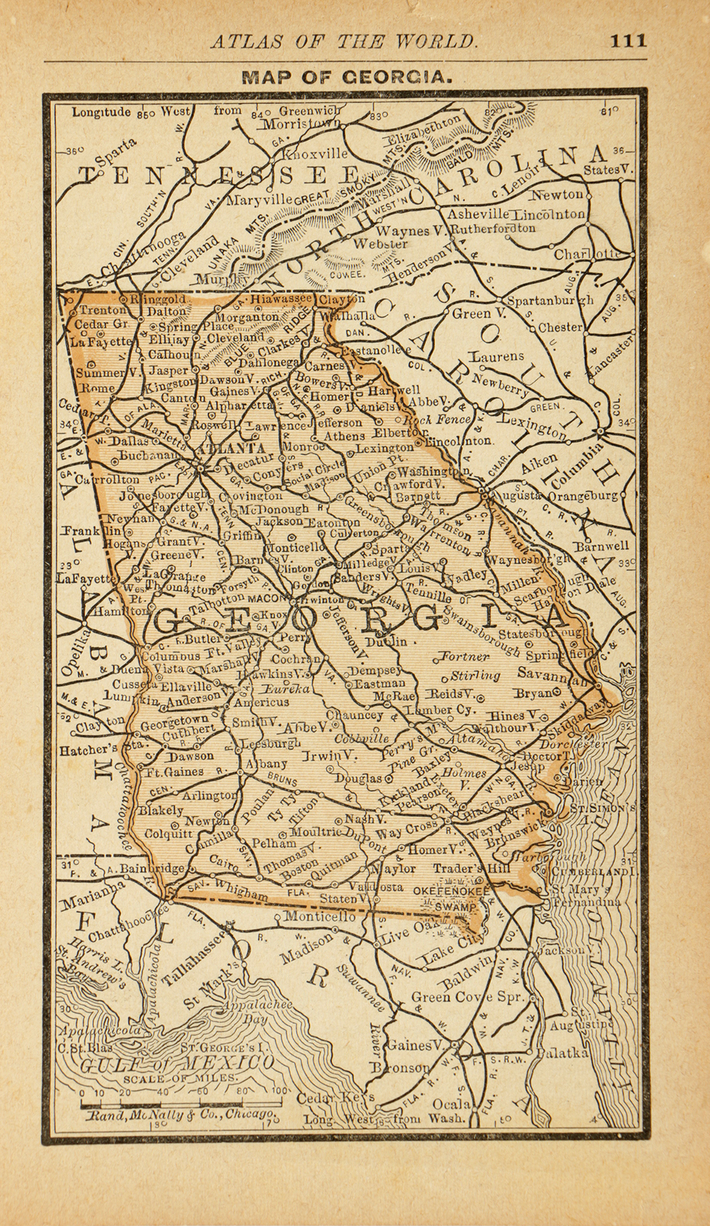Antique Colored Map of Georgia by Rand, McNally & Company
