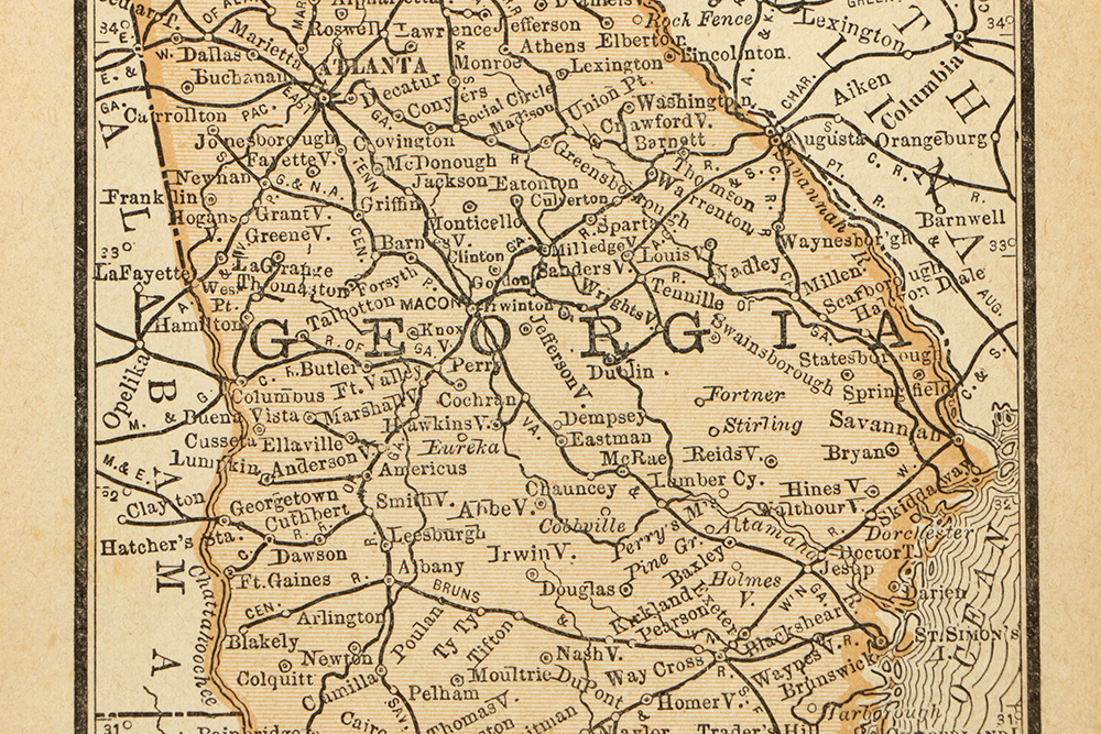 Antique Colored Map of Georgia by Rand, McNally & Company