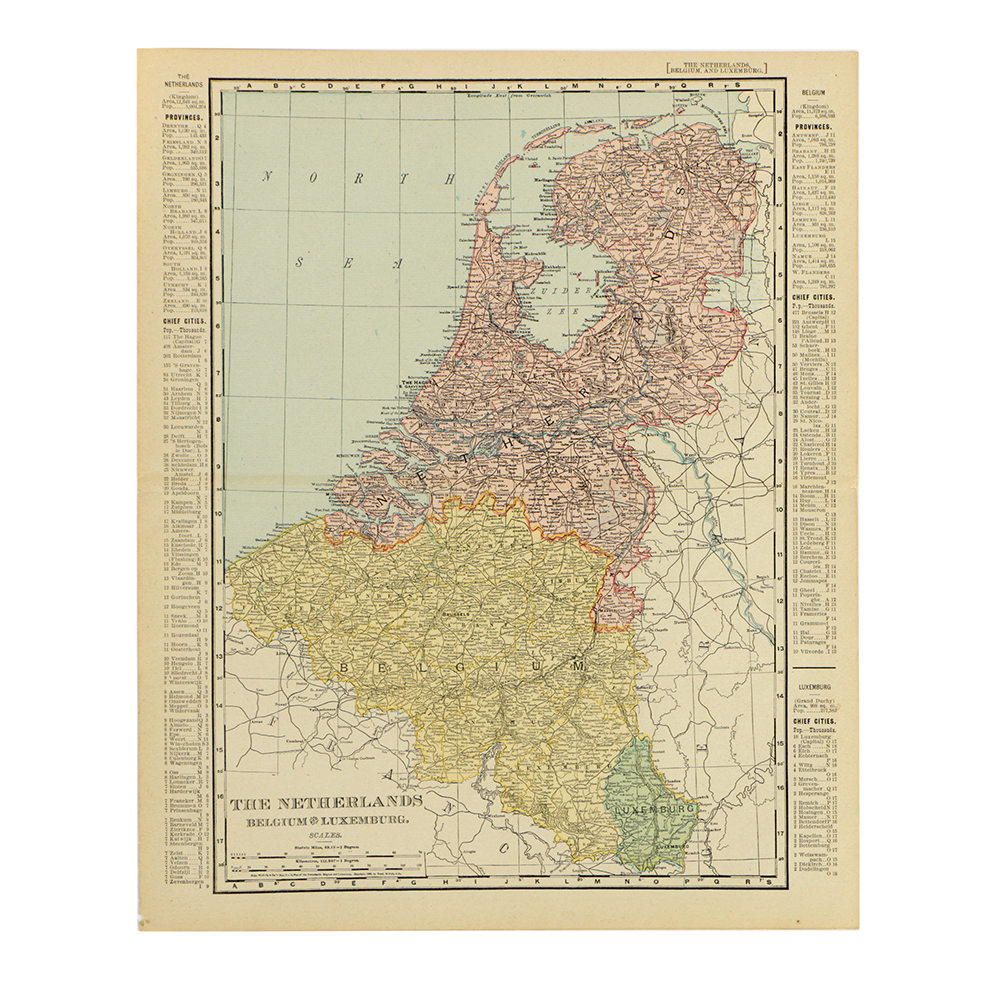 Antique Colored Map of The Netherlands by Rand, McNally & Company
