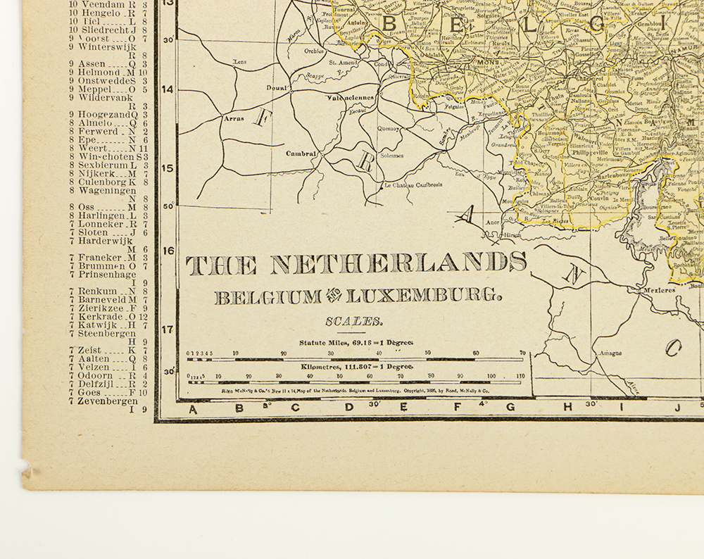 Antique Colored Map of The Netherlands by Rand, McNally & Company