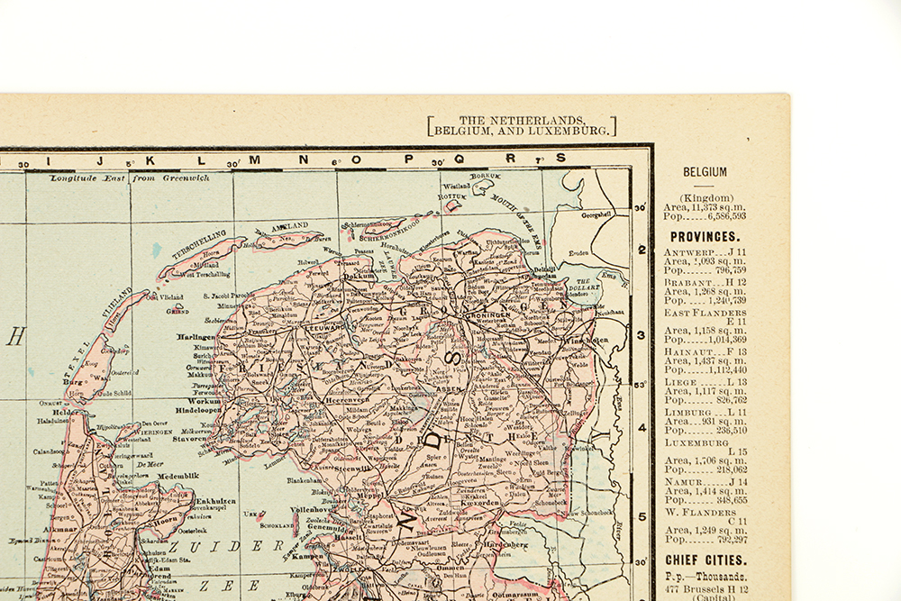 Antique Colored Map of The Netherlands by Rand, McNally & Company