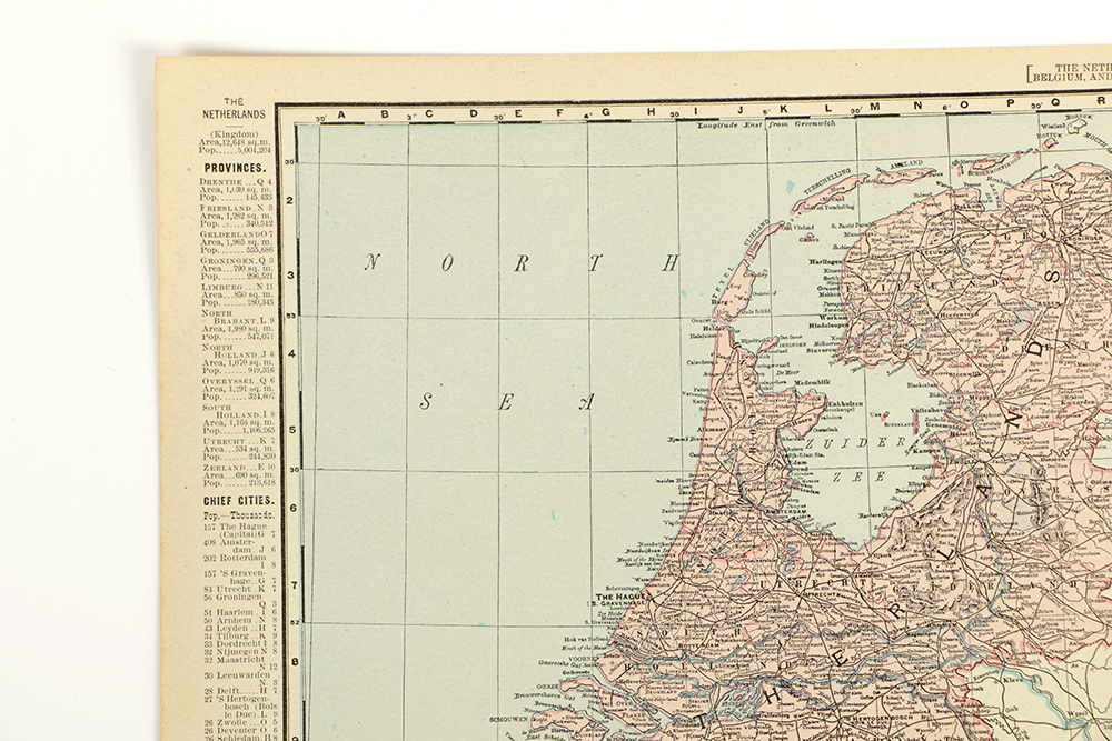 Antique Colored Map of The Netherlands by Rand, McNally & Company