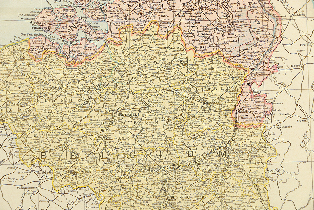Antique Colored Map of The Netherlands by Rand, McNally & Company