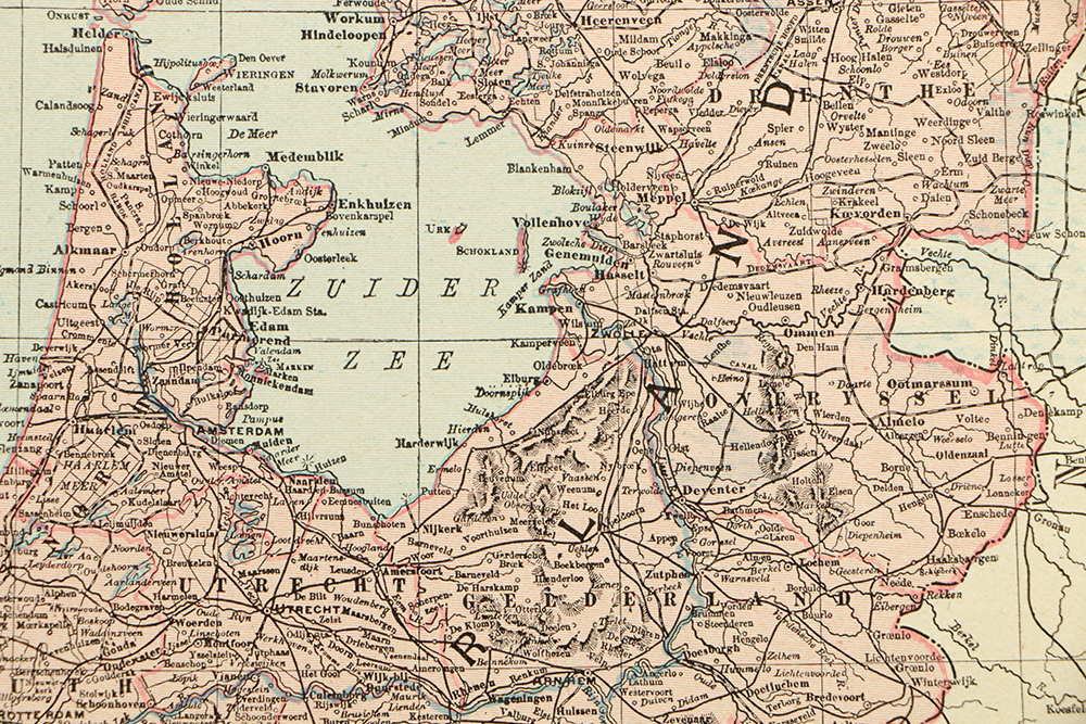 Antique Colored Map of The Netherlands by Rand, McNally & Company