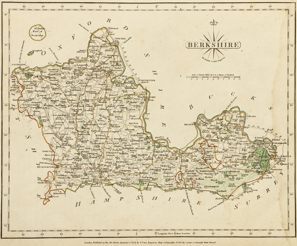 1787 Hand-Colored Engraving Map of Berkshire by John Cary