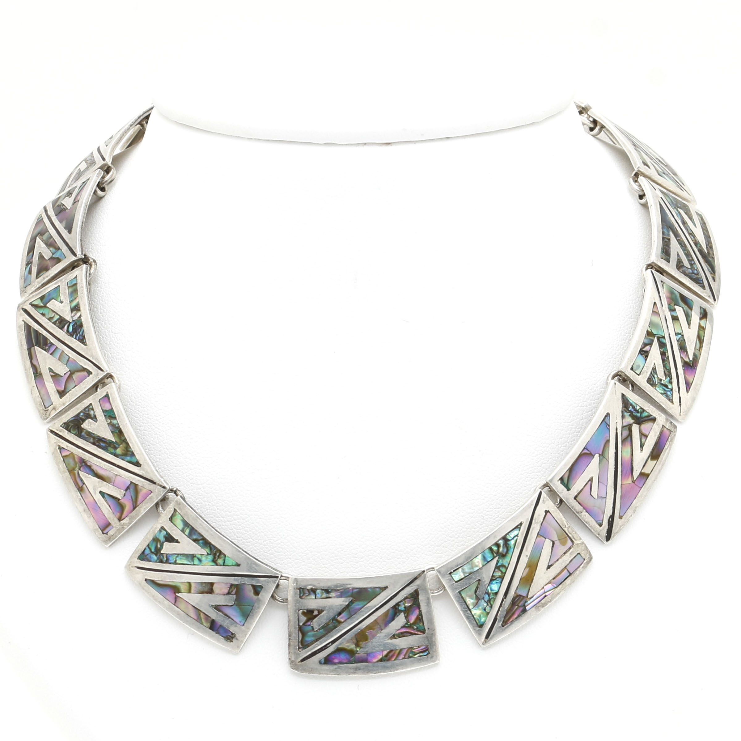 Vintage Mexican Miguel Alonzo Sterling Silver Abalone Necklace With A. Garcia Sterling Silver Abalone Earrings