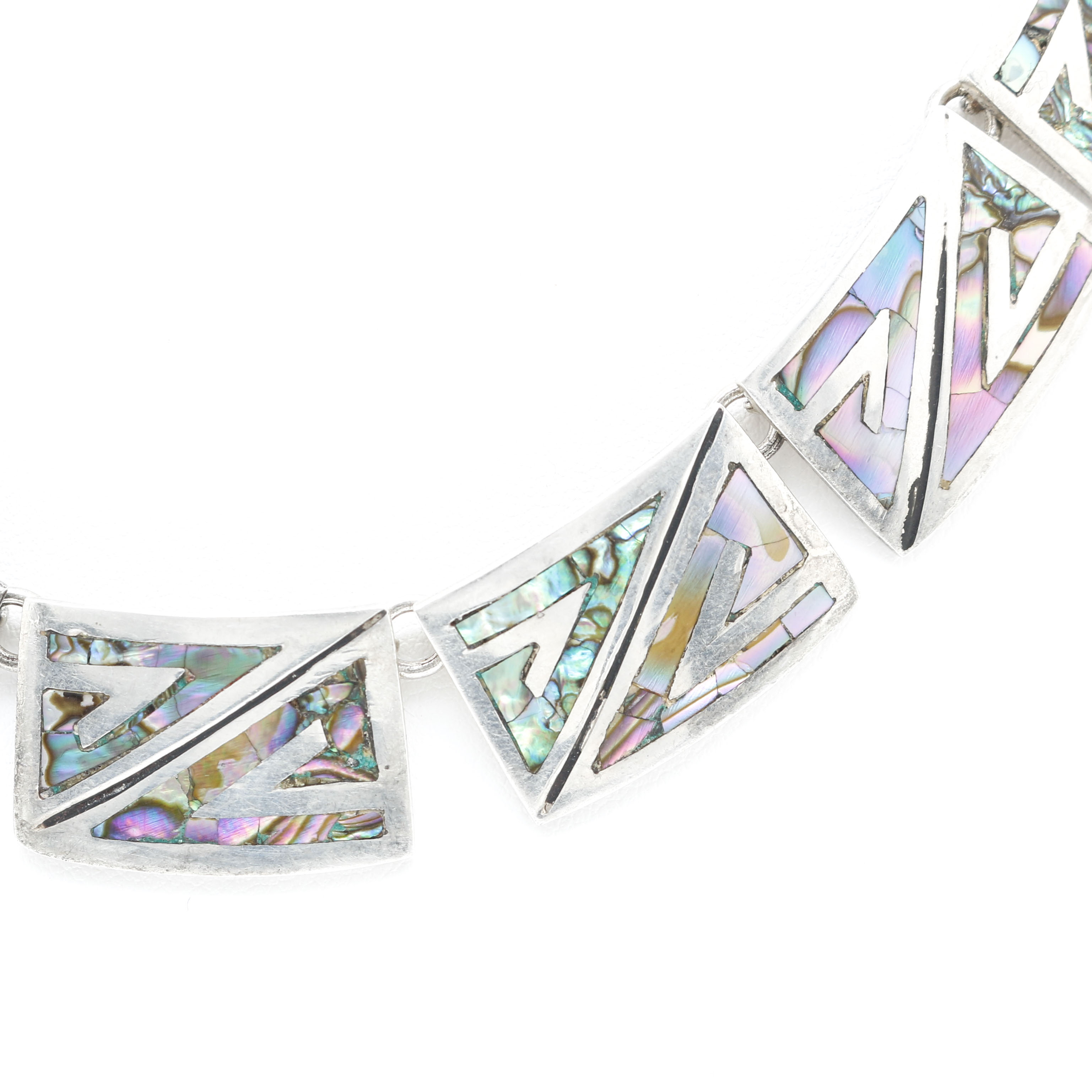 Vintage Mexican Miguel Alonzo Sterling Silver Abalone Necklace With A. Garcia Sterling Silver Abalone Earrings