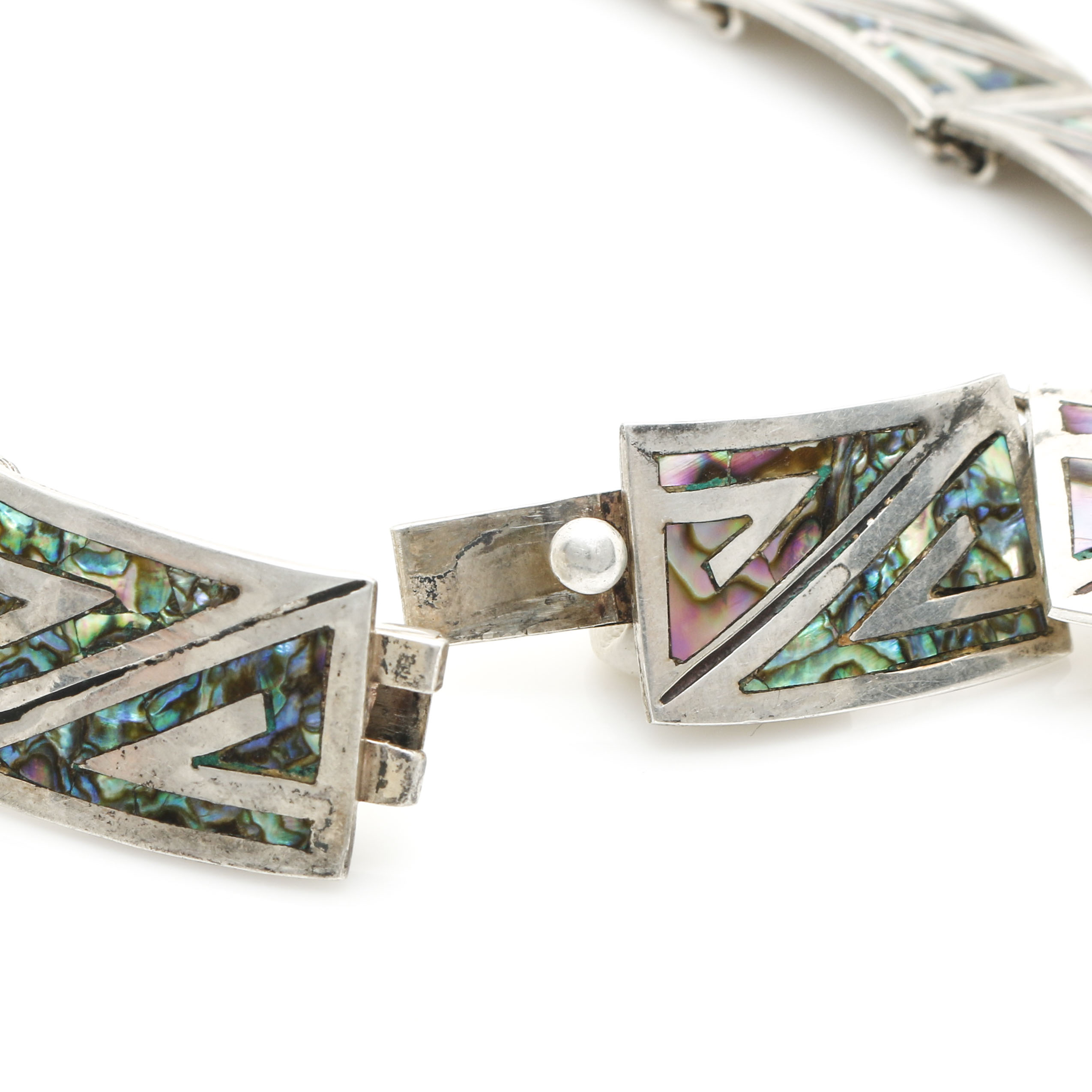 Vintage Mexican Miguel Alonzo Sterling Silver Abalone Necklace With A. Garcia Sterling Silver Abalone Earrings