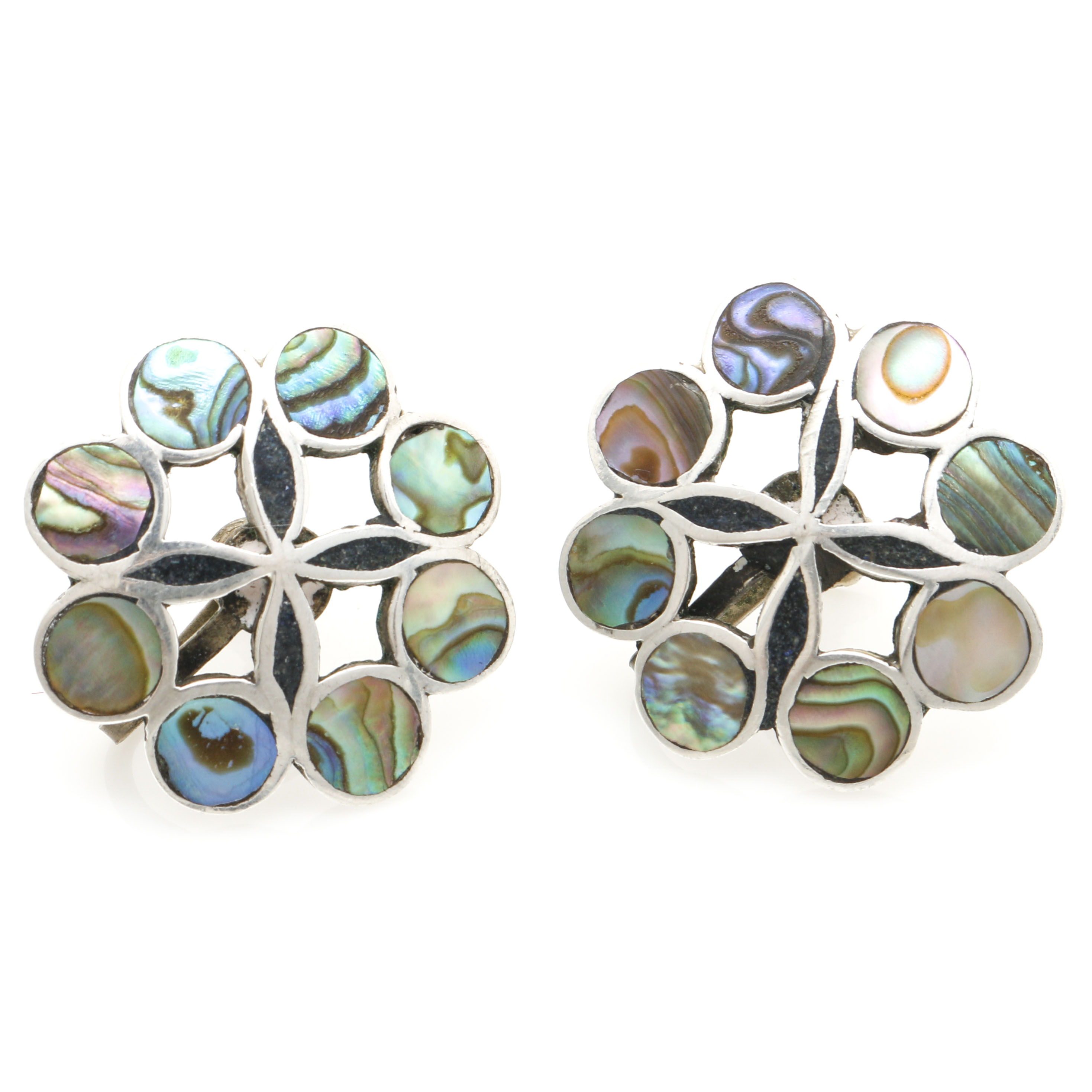 Vintage Mexican Miguel Alonzo Sterling Silver Abalone Necklace With A. Garcia Sterling Silver Abalone Earrings