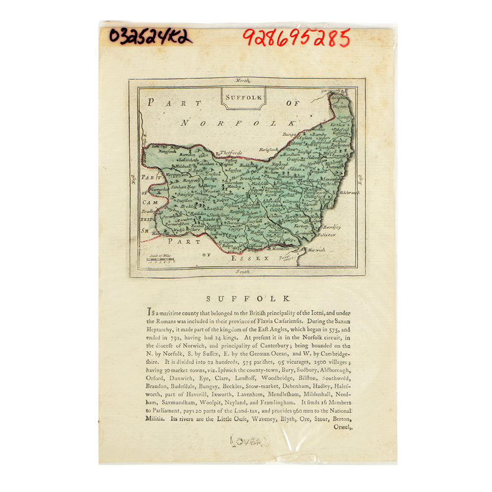 Antique Engraved Map of Suffolk with Descriptive Text