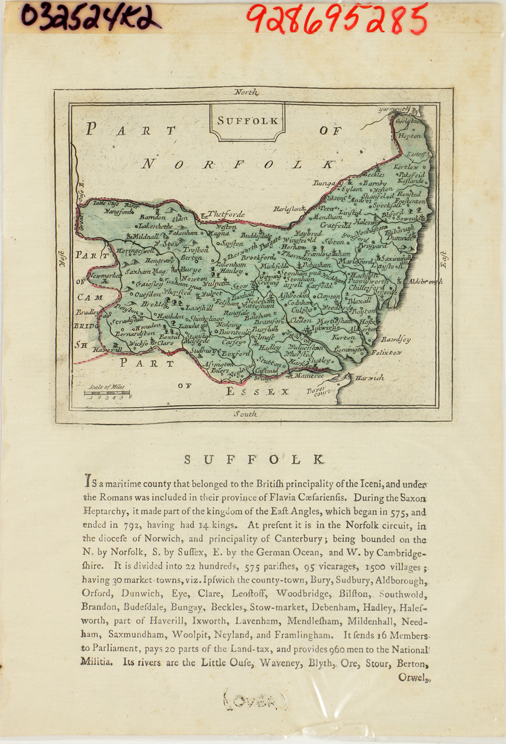 Antique Engraved Map of Suffolk with Descriptive Text