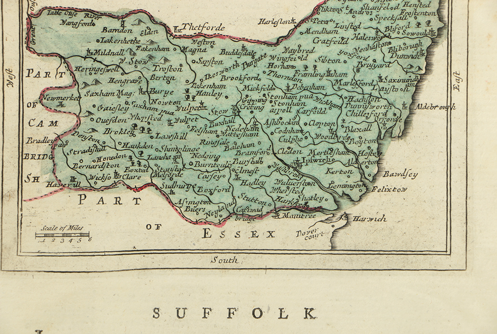 Antique Engraved Map of Suffolk with Descriptive Text