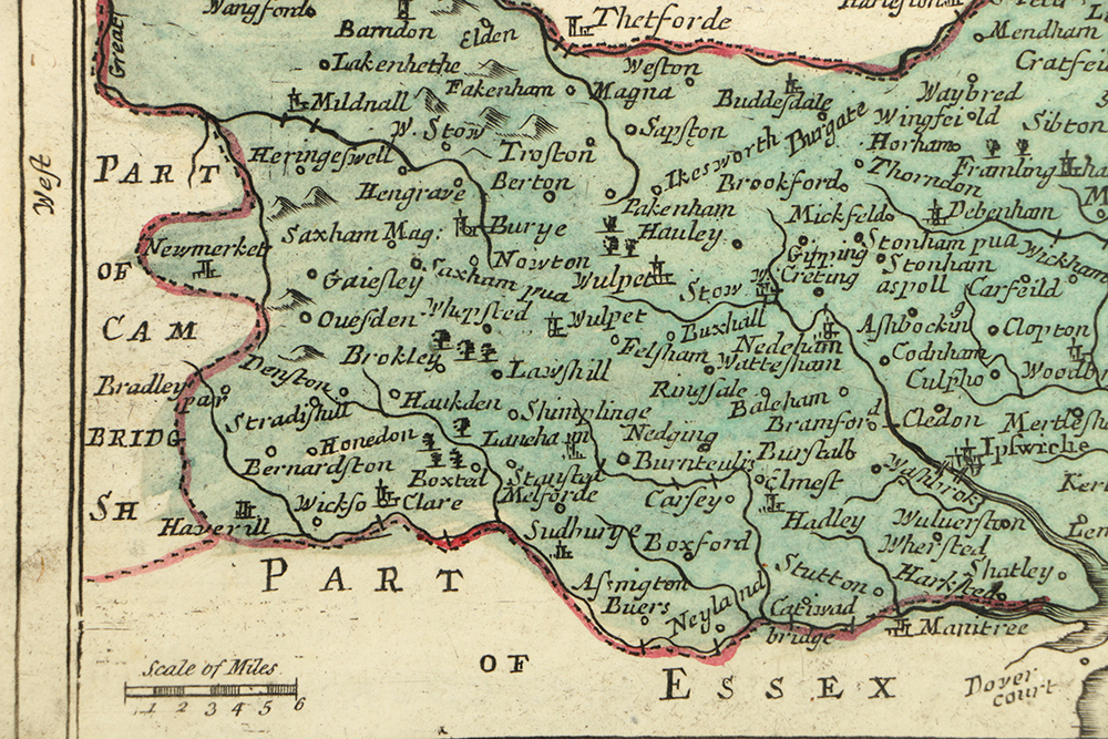 Antique Engraved Map of Suffolk with Descriptive Text