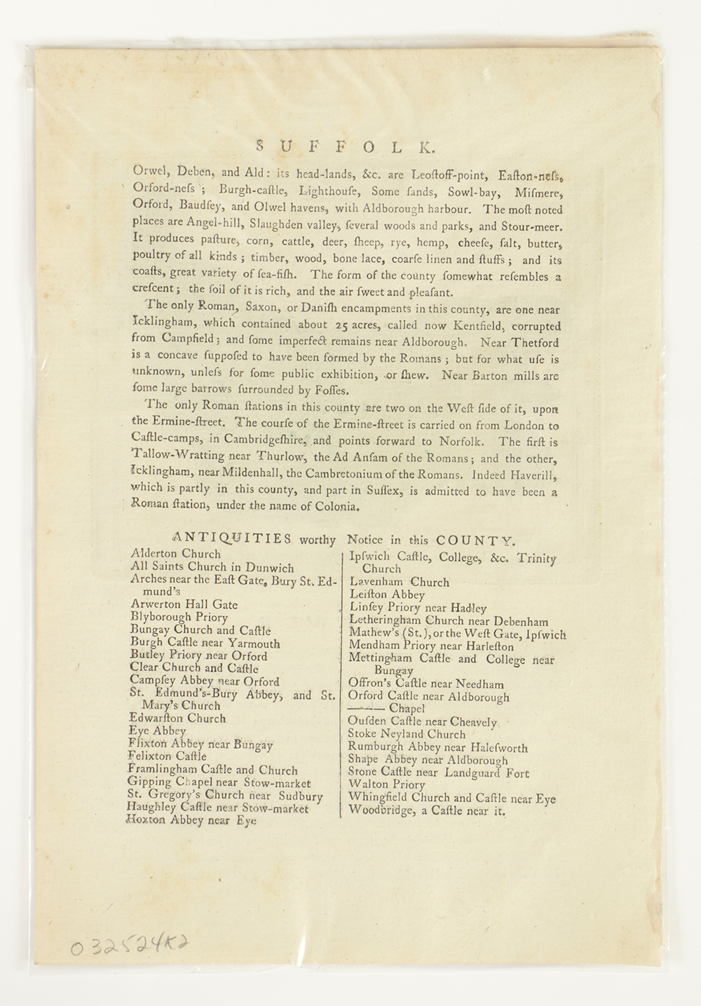 Antique Engraved Map of Suffolk with Descriptive Text