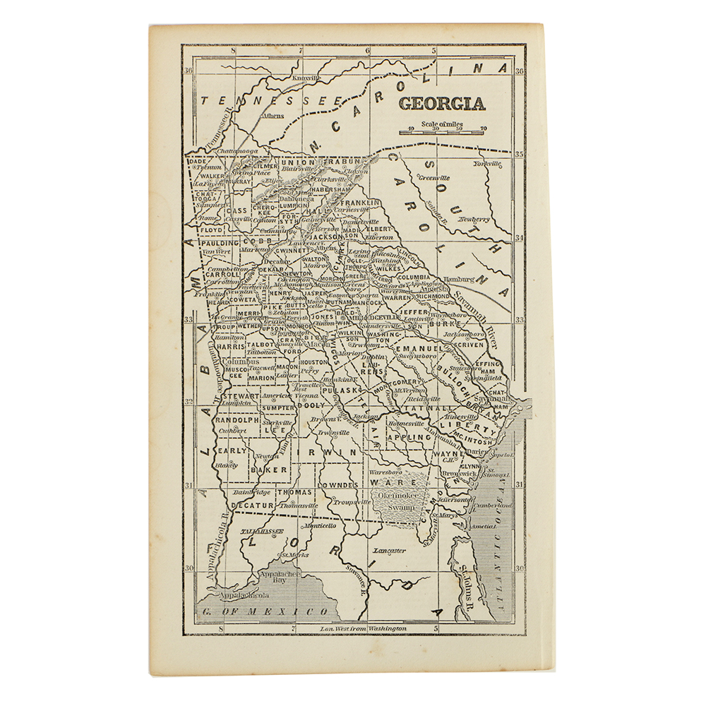 Antique Engraved Map on Paper of Georgia