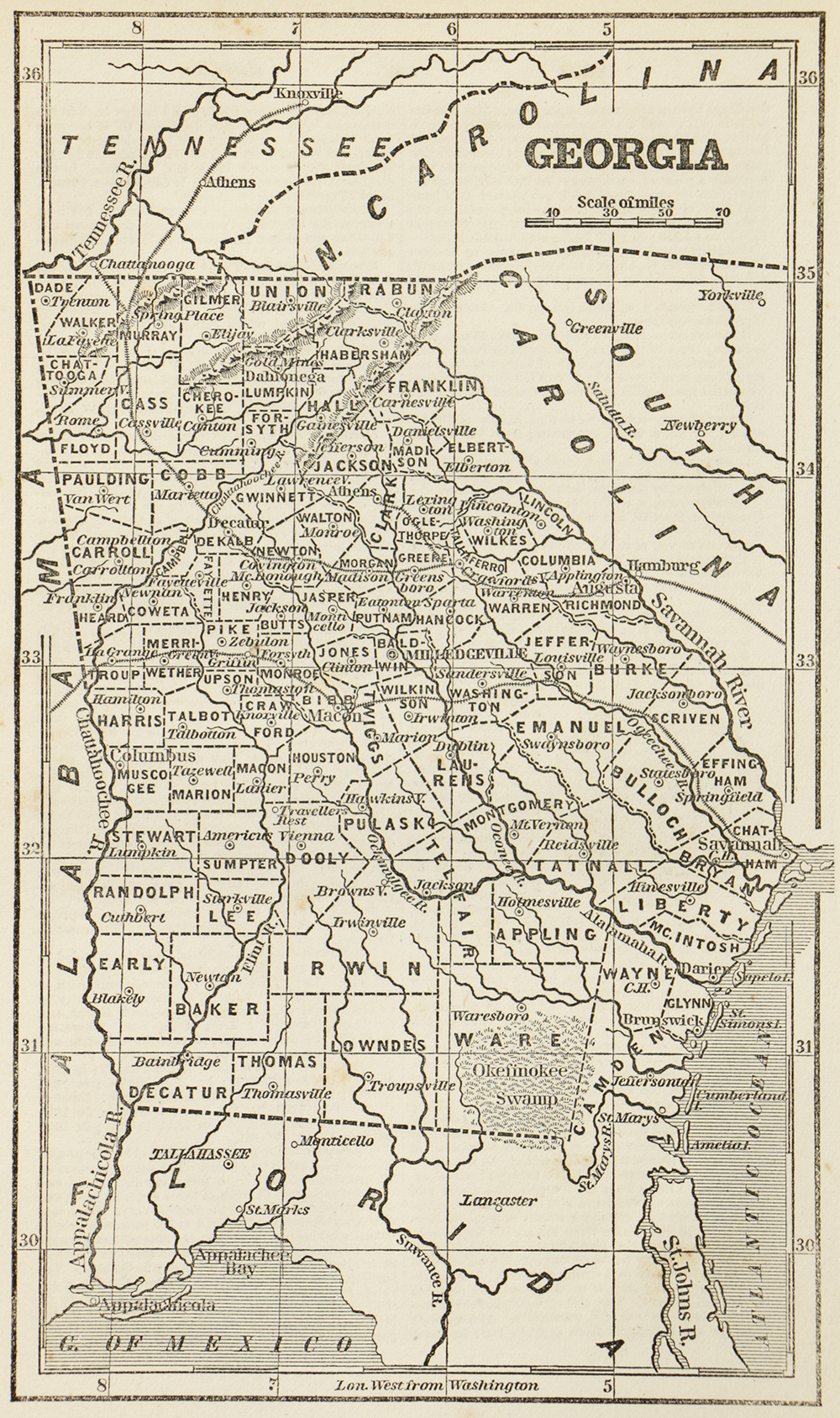Antique Engraved Map on Paper of Georgia