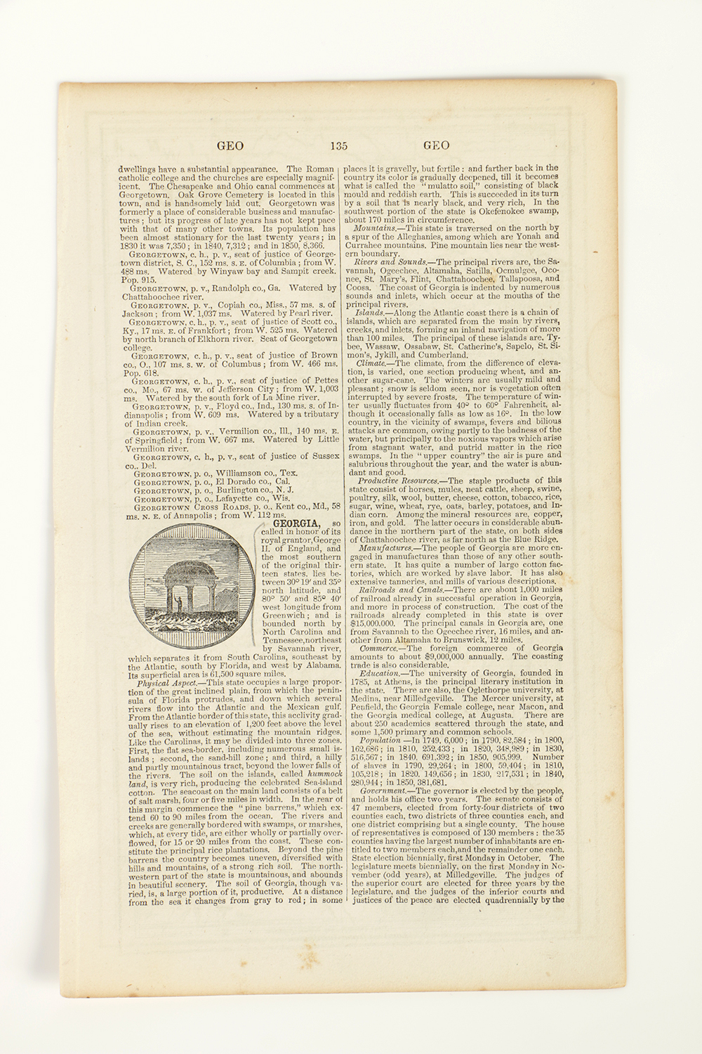 Antique Engraved Map on Paper of Georgia