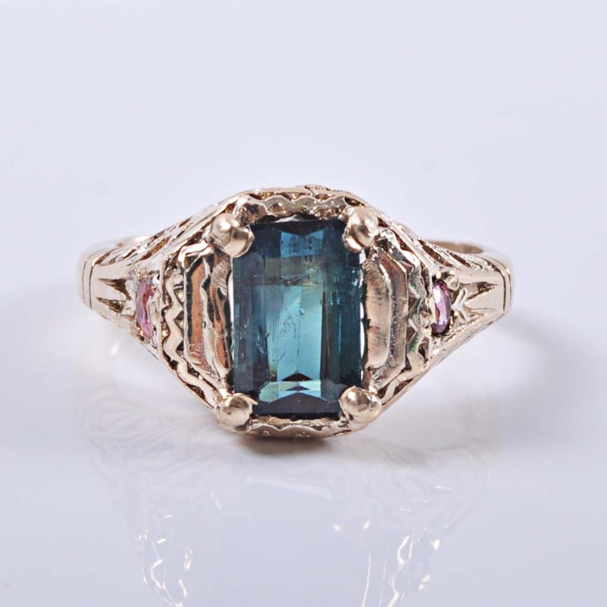 Victorian 14K Green and Pink Tourmaline Ring