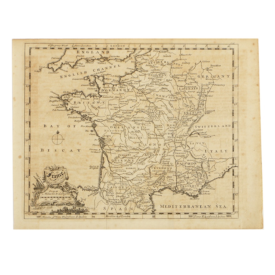 Thomas Jefferys Mid-18th Century Etching Map of France