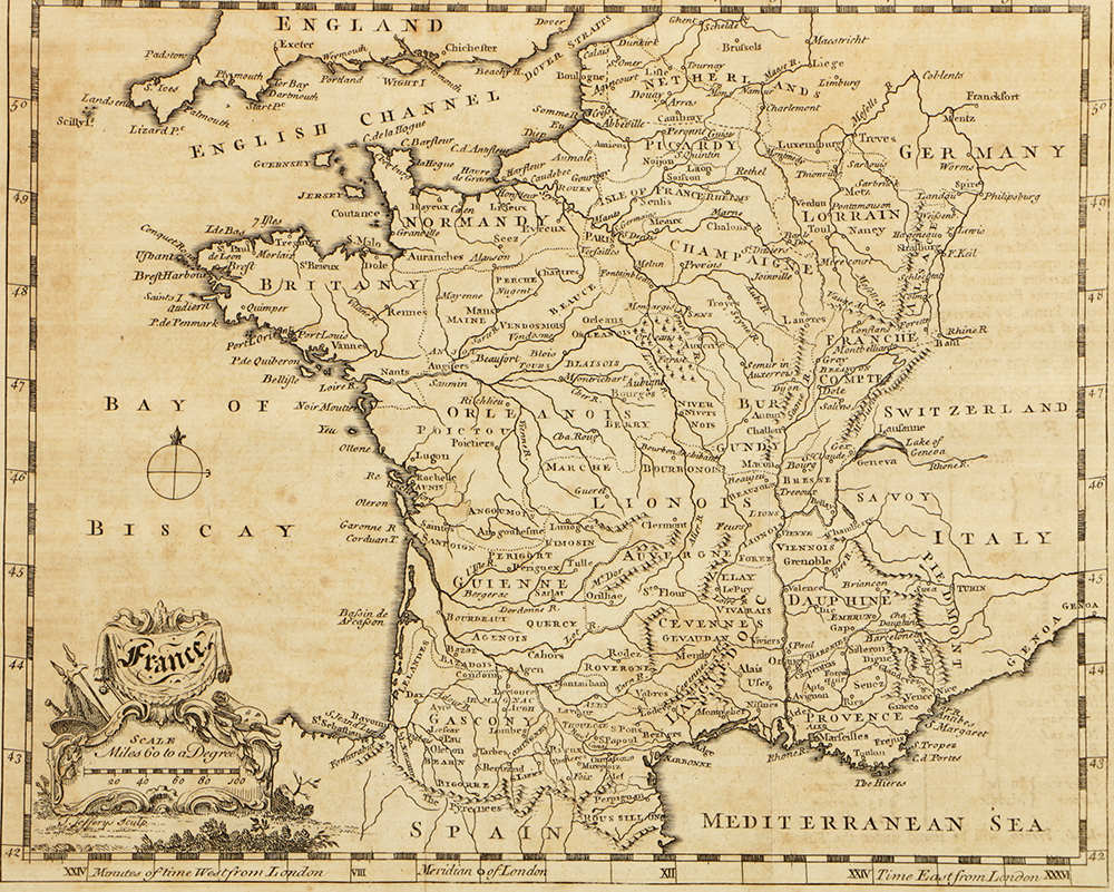 Thomas Jefferys Mid-18th Century Etching Map of France