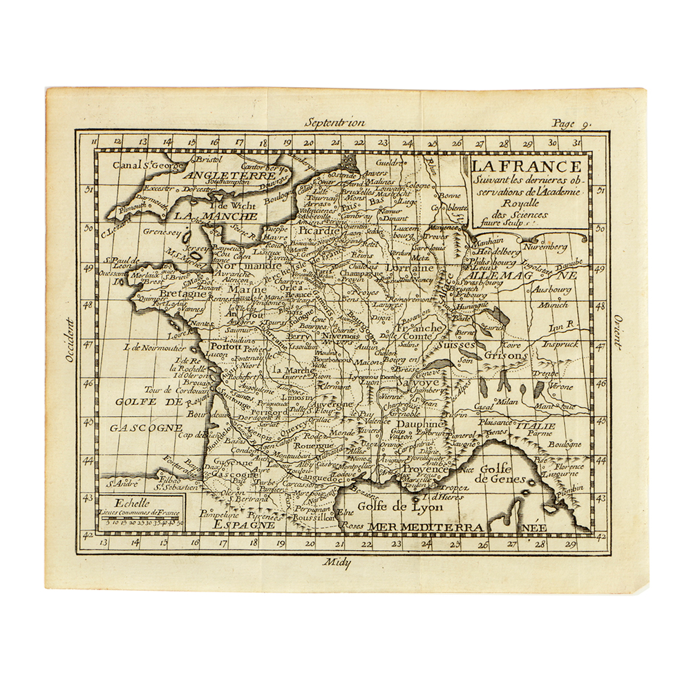 18th Century Engraving Map "La France"