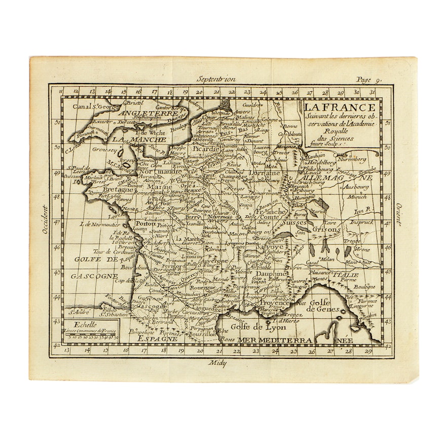 18th Century Engraving Map "La France"
