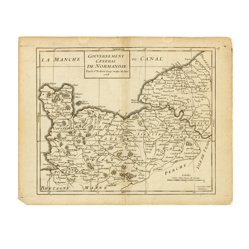 18th Century Engraved Map of Normandy After Guillaume Delahaye